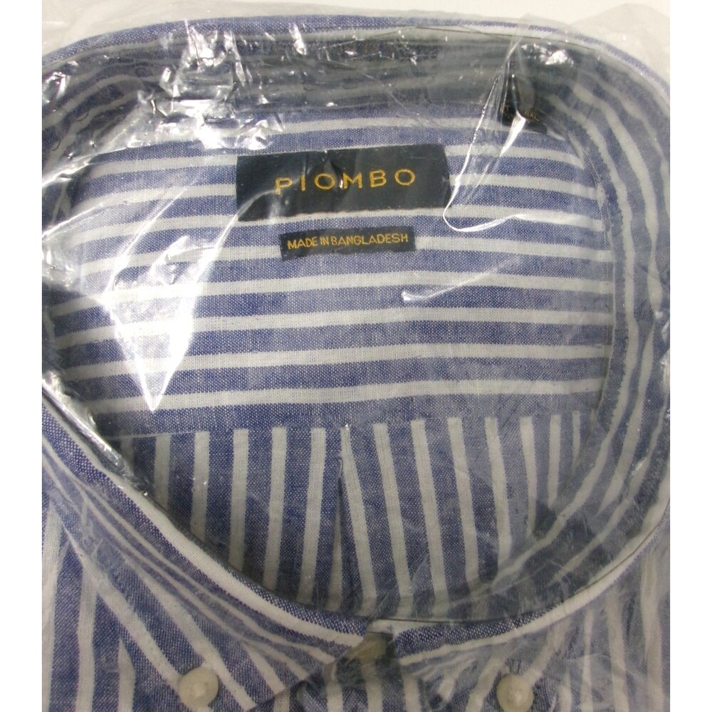 Piombo Striped Linen Cotton Shirt Long Sleeve Button Down Italian Men's 4XL New - Picture 3 of 4